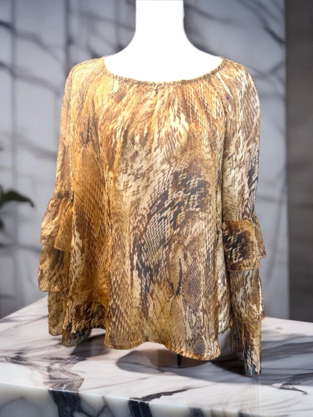 Love&Piece boho tiered ruffle bell sleeves Sheer  Top